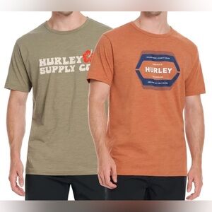 NWT Hurley Men's Faded Orange/Green 2-Pack Slub Graphic Tee Size Small
